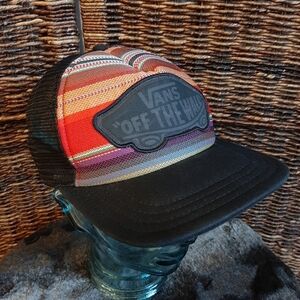 Vans Attendance Trucker Hat Striped “Off The Wall” Skater Patch Snap Back Multi